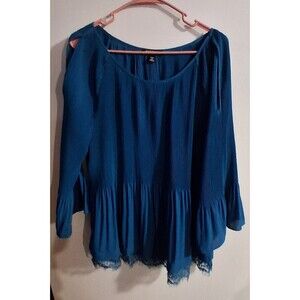 Roz & Ali Teal Long Bell Sleeve Blouse Sz 1X